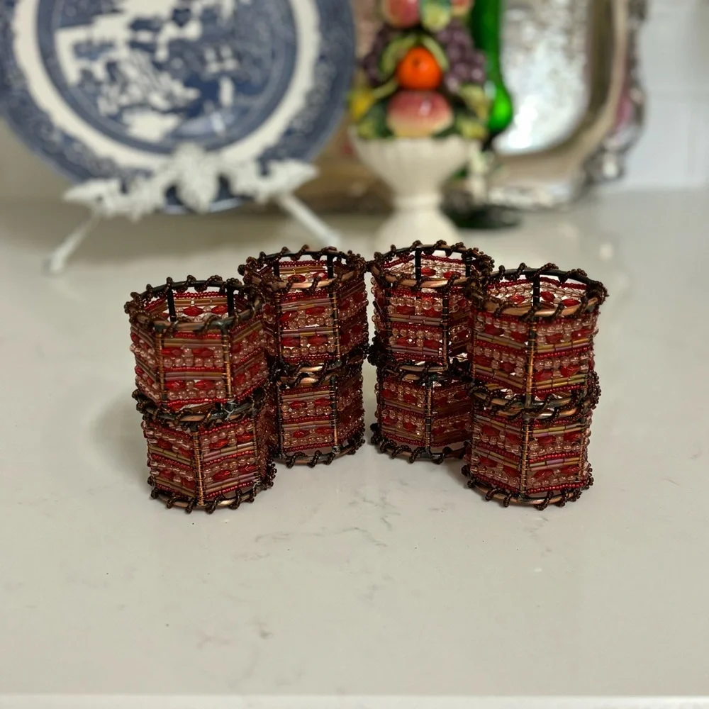 Vintage Pier 1 Moroccan Beaded Napkin Rings Set of 8